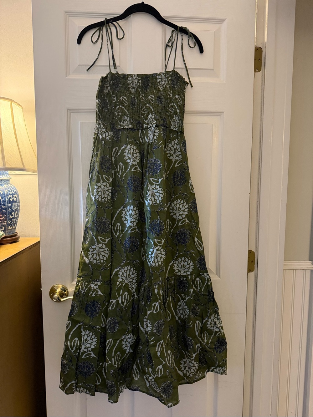 Olive Green Floral Tie-Shoulder Maxi Dress